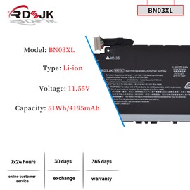 BN03XL HSTNN-DB9N Laptop Battery for HP Envy 13 13-BA 13-AR 13-AY Envy X360 15 2020 15-ED 15M-EE 15M-EE0013DX 15M-EE0023DX 15-BR 15-BR00 Series HSTNN-OB1O L76965-2C1 L76965-AC1 L770374-005 11.55V 51Wh