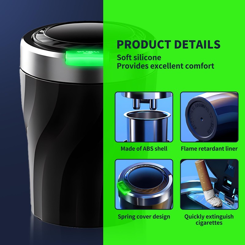 Car Ashtray with Lid, Portable Stainless Steel Ashtray Car with