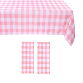 ZSYIULIA 2pcs 137 x 274cm Pink Checkered PVC Table Cloth Wipeable Tablecloths Rectangular,Plaid Tablecloth Plastic Clean Tablecloth Waterproof, Oil-proof Table Cover for Birthdays Weddings Christmas