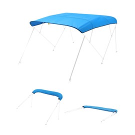 VEVOR Bimini Top Cover Replacement, Fit 4 Bow Boat 600D Polyester Canopy, Waterproof & Sun Protection Boat Awning Canopy with Storage Bag, 96" Lx(91"-96") W, Pacific Blue, NOT Included Support Frame