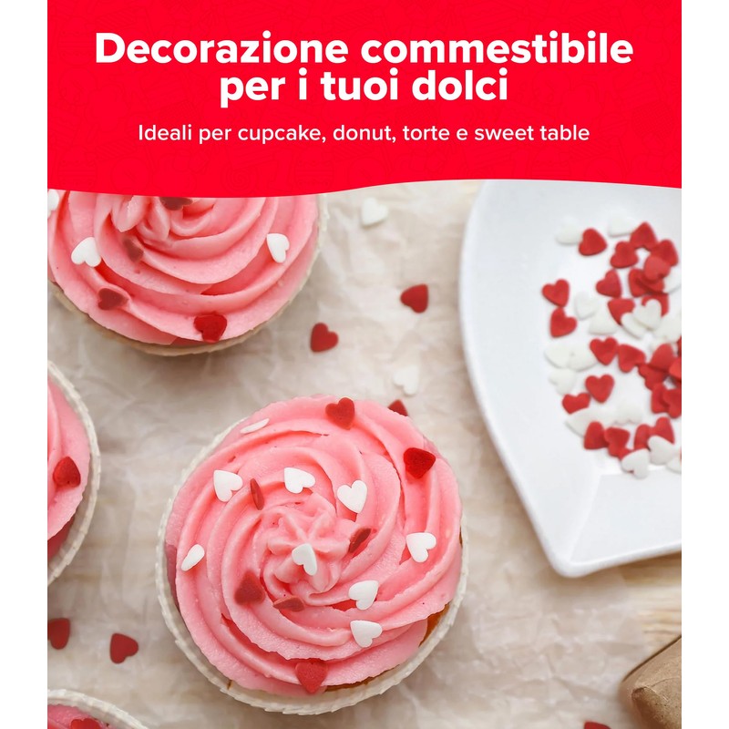 dekora - Sprinkles di zucchero a forma di cuore rossi