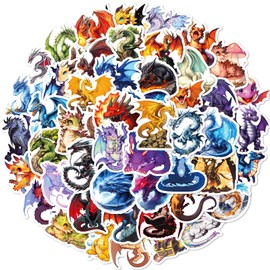 50PCS Fantasy Western Dragon Stickers, Cute Cartoon Pterosaur Stickers Packs for Guitar Water Bottle Laptop Skateboard, Vinyl Waterproof Cool Animals Decals for Boys Girls and Teens