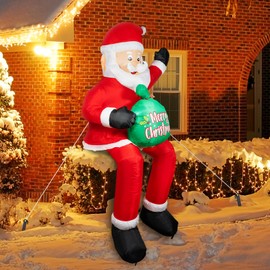 5.6FT Christmas Inflatable Santa Claus with LED Lights, Christmas Blow up Yard Decorations with Gift Bag Weatherproof Holiday Decor for Garden Patio Lawn Party Xmas Gifts