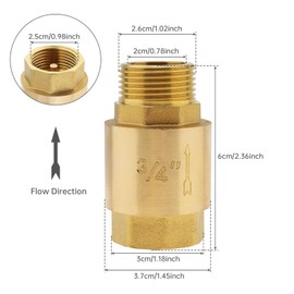 Brass Check Valve, PNXKTXO Backflow Preventer 3/4" Male x 3/4" Female One Way Horizontal In-Line Spring Check Valves for Well/Pump/Tank (3/4" Male x 3/4" Female(DN20))