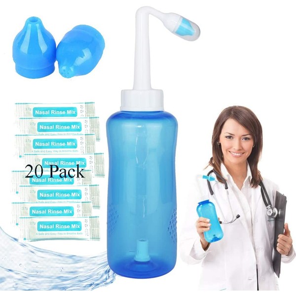 Nasal Wash Bottle, Sinus Rinse Bottle Nose Wash Cleaner 300ml Nasal Wash Bottle Pot Device Nasal Irrigation - Nose Care and Moisturizing for Adult & Kid (1)