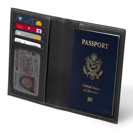 Otto Angelino Leather Passport Holder - RFID Blocking - Unisex, black, Casual