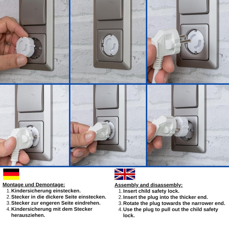 Child Safety Sockets, 10/20 Pack with Twist Mechanism for German