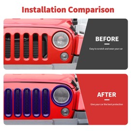 SQQP Mesh Grille Grill Insert+Headlight Turn Light Cover Trim Fit for 2007-2018 Jeep Wrangler JK JKU(Purple)