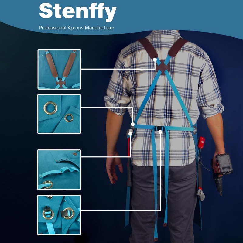 Woodworking Apron, Tool Apron, Canvas, Multiple Pockets, Adjustable Zipper, Metal
