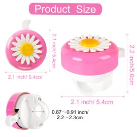 Cinvo Pack of 2 Bike Bells Kids Bicycle Ring Bell Loud Crisp Clear Sound Safe Cycling Aluminum Warning Scooter Tricycles Bell Flower Design for Kids Adults (Pink White and Blue White)