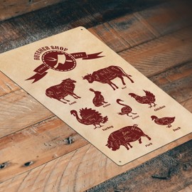 Generic JP's Parcels Cow Decor For Home Wall Sign-These Signs Have A Retro,Rustic,and Vintage Look and are Proudly Made in the USA 12 x 8 in JPTS177 Cow Lamb Chicken Pig Turkey Butcher Shop