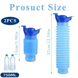 2 Pack Pee Bottle for Men and Women, Portable Urinal Bottle Set for Travel, Collapsible Design with 750 ml Capacity, Ideal for Camping, Traffic Jams, and Long-Distance Driving