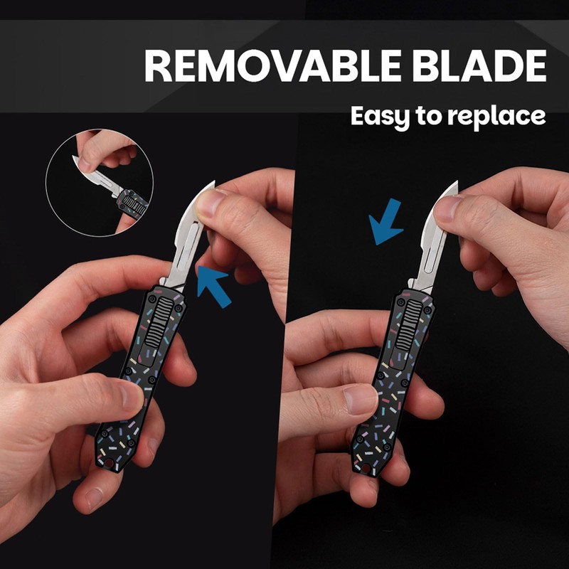 Automatic Utility Knife,All Metal Construction Carbon Stainless Steel Blade,EDC Push