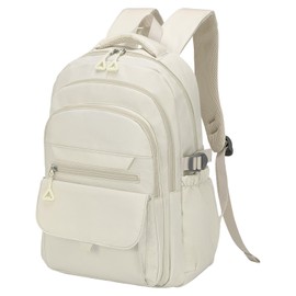 SUIKIHUM Aesthetic Daypack Backpack, Water-Resistant 15.6" Laptop Backpack for Women and Men, Featuring Touch-Fastener and Anti-Theft Pockets (White)