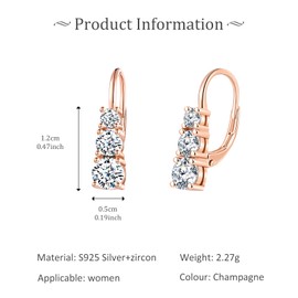 VIKILEE Bar Cubic Zirconia Hanging Earrings Silver 925, Women's Gold/Silver/Rose Gold Long Stripes Glitter Earrings, Hypoallergenic Hoop Earrings with Zircon Pendant, Fashion Elegant Earrings for