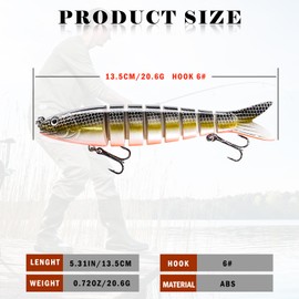 TABKSOLA Wobbler, Slow Sinking, Lifelike Sweet and Saltwater Fishing Lure, Suitable for Bass, Trout, Salmon, Zander, Multi-section Fishing Lure Set (Slim)