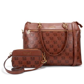 Badgley Mischka Madalyn Vegan Leather Travel Tote Weekender Bag (Tan Kit)