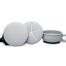 TalkTools Itsy Bowl con tapa de bloqueo - Silicona de grado platino con líneas de volumen, paredes curvas para recoger fácilmente - para bebés, niños pequeños, niños y ancianos (Nube)