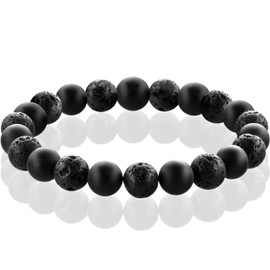 FABACH Chakra Bead Bracelets with 8 mm Gemstone Beads, Lava Stone and Onyx Natural Stone (Black) – Yoga Bracelets made of Healing Stones – Energy Bracelets for Men and Women, Pearl