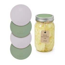 Elementi Mason Jar Fermentation Lids - Set of 4 Easy Grip Silicone Airlock Lids for Wide Mouth Mason Jars – Sauerkraut & Pickling Fermentation Kit – Self Burping Airlocks for Fermenting Kit