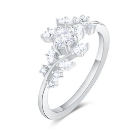 IRROYA Art Deco G Color 0.3CT Moissanite Engagement Ring Leaf Shaped 0.35 Carat Cluster Marquise Moissanite Rings for Women Sterling Silver Wrap Band Moissanite Bridal Sets Wedding Rings Plated by Platinum 925 Silver Cocktail Rings for Her Size 7