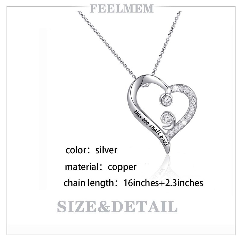 FEELMEM Semi Colon Jewelry Mental Health Awareness Gift This Too