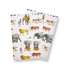Safari Lion Tiger Elephant Zebra Giraffe Cheetah Recycled and Recyclable Eco printed Gift Wrapping Paper, 2 Sheets and 2 tags
