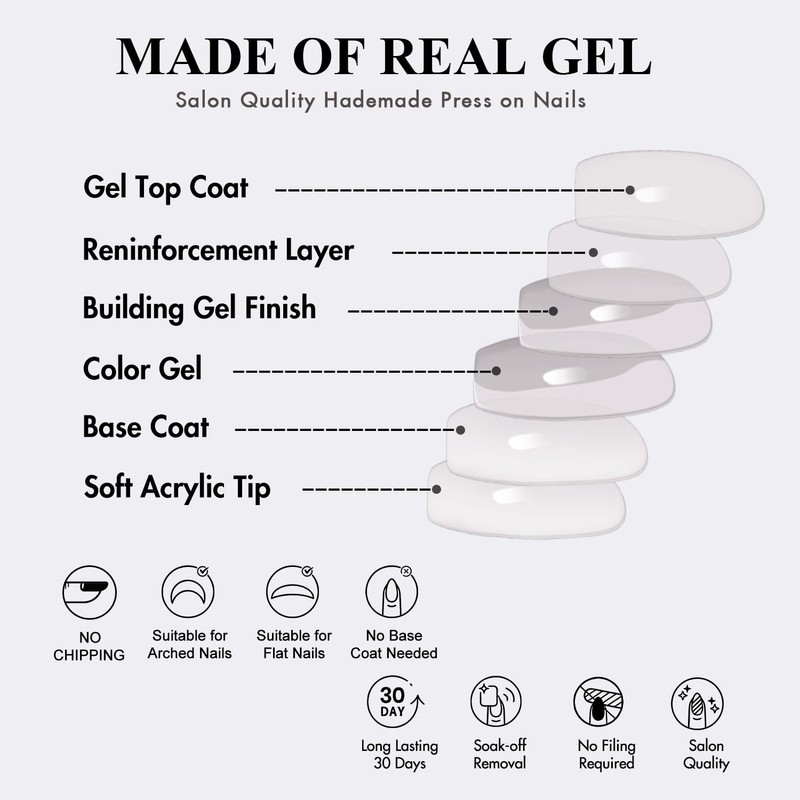 KQueenest Press On Nails Short Square, Black French Tip False