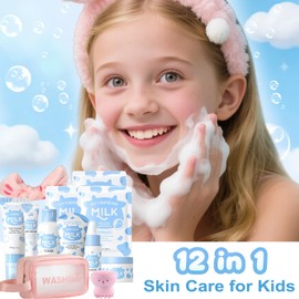 Milk Skin care Set for Kids & Teens, 12 IN 1 Moisturizing & Gentle Milk Skincare for Girls 10-12, Skin Care Set For Kids Girl Ages 8-12 Birthday Gifts, Face Care Kit, Mothers Day Gift, Teacher Gift