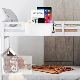 Esteopt Hanging Storage Basket Bed Organizer Hanging Storage Basket Hanging Bed Bags Organizer Box with 2 Detachable Hooks (White)