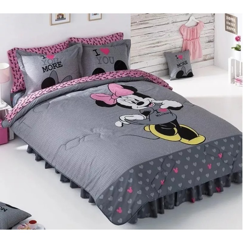 PRIMAVERA COMPETITIO Edredón Minnie Gris Matrimonial Competition C/sábanas 8 Pzas