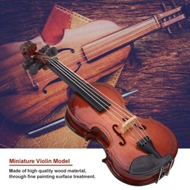 Miniature Violin, 8cm Wooden Mini Musical Instrument Violin Model with Bow Support and Black Case for Home Decor Kids Dollhouse Accessory