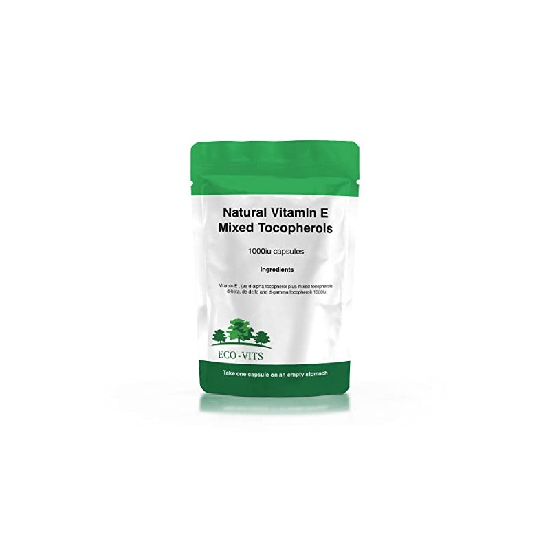 ECO-VITS Natural Vitamin E Mixed TOCOPHEROLS 1000iu 365 CAPS. Recyclable