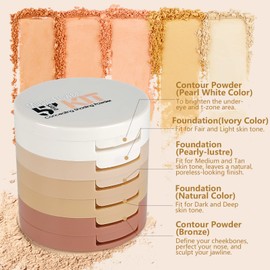 FantasyDay FantasyDay 5 Colors Long-Lasting Lightweight Multi-layer Matte Loose Setting Powder Pressed Face Makeup Concealing Shading Powder Foundation for All Skin Tones, Minimizes Fine Lines & Imperfections