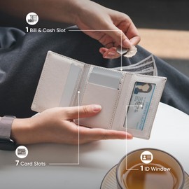 Vulkitty Small Wallet for Women, Trifold Cute Ladies Leather Wallet with ID Window, RFID Blocking Security Wallet for Women, White, cute