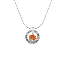 Delight Jewelry Hot Orange Hibiscus Flowers Spinner - Silvertone He Loves Me Lots Message Ring Necklace, 18"