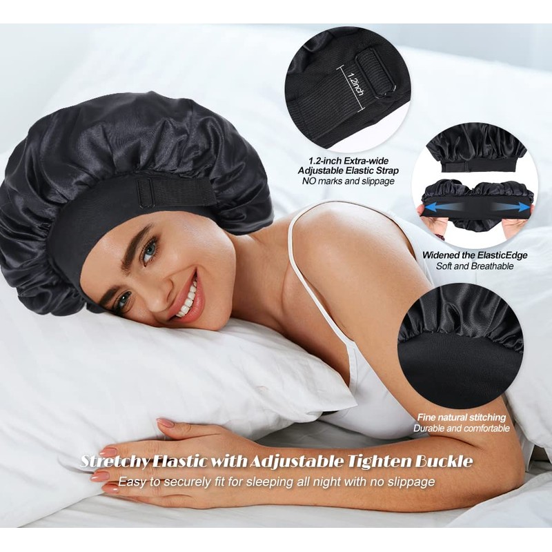 Silk Bonnet for Sleeping Double Layer Satin Bonnet Adjustable Bonnets
