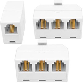 NECABLES (2+1Pack) 2pcs 3 Way Phone Jack Splitter RJ11 6P4C 1 Male to 3 Females and 1pc Phone Line Coupler for Landline and Fax White