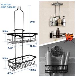 Joqixon Shower Caddy, UPGRADED Extended Length Shower Caddy Over Shower Head No Blocking to Shower Head, Rustproof Shower Organizer with Hooks Shampoo Soap Holder, Bathroom Large Hanging Shower Caddy