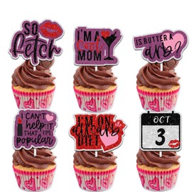 Dessert Cupcake Topper Cheer to I am a Cool Mom Theme Decor Supplies Women Lady Birthday Mother's Day Pregnancy Announcement Party Decoration set 18pcs Pink Glitter