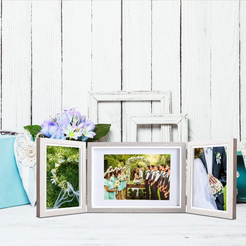 DoDuo Foldable Picture Frame 3 Pictures, Wooden Collage Photo Frame
