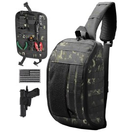 Tactical CCW Sling Bag Concealed Carry Crossbody Chest Pack for EDC Outdoor Sports Travel Urban Commuting Fits Men Womencolor: Black CAMO