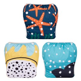 ALVABABY Large Cloth Swim Diaper 3pcs Baby/Toddler/Infant Snap Reusable Adjustable Swimming Diaper Baby Boy and Girl 3ZSWY28