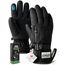 HIKENTURE Guantes de invierno para hombre y mujer, guantes de esquí 3M Thinsulate, guantes impermeables para invierno, cálidos, resistentes al viento, para pantalla táctil y snowboard para esquí, ciclismo, motocicleta, correr