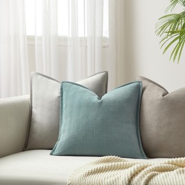 JUSPURBET Dust Blue Herringbone Textured Throw Pillow Covers 18x18 inch Set of 2 for Home Decor Living Room Couch Bed Decorative Soft Luxury Chenille Cushion Case with Invisible Zipper