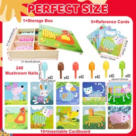 Giaonlgy Children's Mosaic Pegboard Forks, Wooden Colour Pegboard Forks, Montessori Mosaic Plug-In Game for 3 4 5 6 7 Children, Gifts for Boys & Girls (Farm)