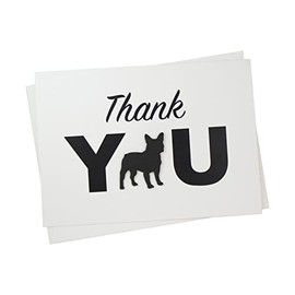 French Bulldog Dog Thank You Greeting Notecards Pack of 10 Handmade 5x7 card black frenchie silhouette with envelopes blank inside