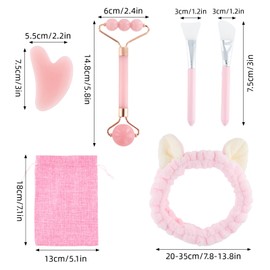 Rose Quartz Face Roller Gua Sha Set, Face Roller & Gua Sha Stone Massage Tool for Eye Puffiness Treatment, Facial, Neck and Body Muscle Relaxing