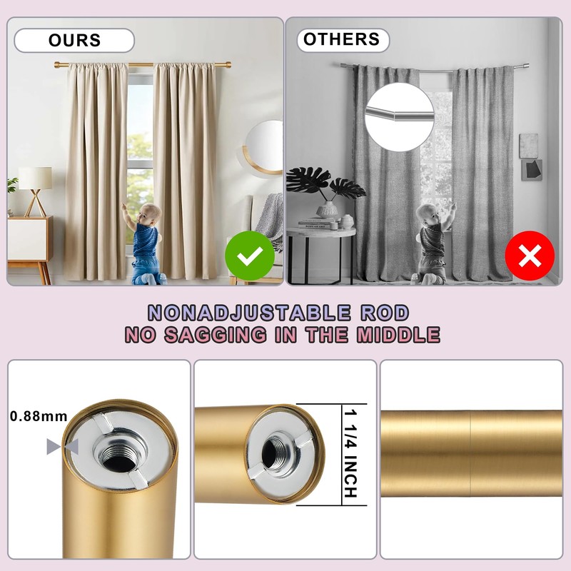 Lwiiom Heavy Duty Curtain Rods,1 1/4" Large Diameter Premium Nonadjustable