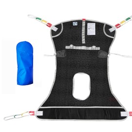 EZ Assistive Hoyer Lift Sling with Commode Opening for Transferring,Positioning,Lifting,Showering,Toileting,with 1pc Easy Slide Glove, Black, Smal